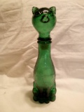 1960's Green Empoli Carafe Cat Shape Italian Bottle