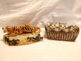 Pair of Porcelain Vintage Tiger/Kittens Sponge Holders