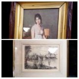 Pair of Antique/Vintage Wall Art: Signed Frankfurt and Framed Picture