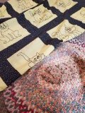 adorable Large hand stitched cat quilt TOP piece, unfinished including braided rug