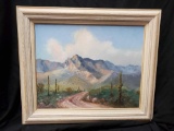 Vibtage Oil on canvas, Southwestern mountainous scenery, signed John E John E Rackett 1991