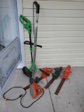 Electric Yard tool grouping including hedge trimmers, weed eater, heavy duty Black and Decker