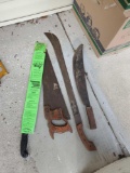 Machete grouping including curved, Collins, Barteux, And handsaw