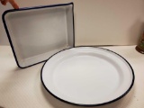 (2) Vintage Enameled trays, round and square photo tray