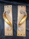Pair of Heavy BRASS door plate Handles, Vintage