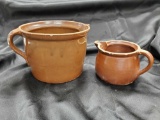 (2) Old Antique/Vintage stoneware crock pottery jugs with spouts