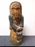 Hand Carved Woman with Bucket, Vintage