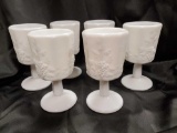(6) vintage Paneled Grape by Westmoreland Milk Glass Water Goblets