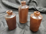 (3) Antique DOULTON LAMBETH Stoneware Ink Bottle Salt Glazed Vintage Jug