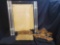 Vintage Art Deco, glass lucite, and brass - large 11x16 frame, (2) guest napkin holders