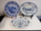 TRIO OF BLUE AND WHITE PLATTERS IRONSTONE INCLUDING JOHNSON BROTHERS COACHING SCENES, KENSINGTON,