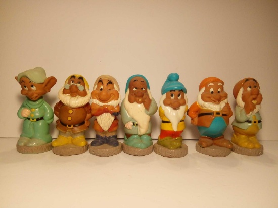 Set of (7) Vintage Snow White's Seven Dwarves Disney Figures, 5.5-6" Vinyl Plastic