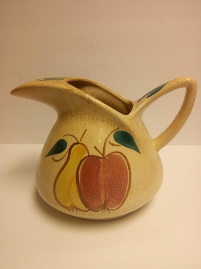 Large Puritan Slip Ware Pottery Apple & Pear Water Pitcher Vintage Mid Century