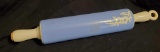 Vintage ceramic rolling pin, blue and white