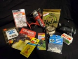 Vintage fishing grouping including reels, flyline, Lures, and jigs
