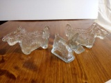 (3) VINTAGE CLEAR GLASS SCOTTIES, (2) Creamer Pitchers (1) Candy Decanter