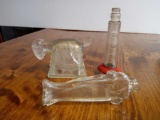 TRIO OF OLD VINTAGE GLASS INCLUDING SPARK PLUG GOAT 1923, AS IS