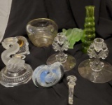 Glass grouping including Matching pair candlesticks, Oriental dolphin dolphin, hand blown