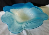 Vintage Blue Opalescent CENTERPIECE Murano style, hand-blown bowl