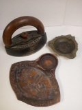 (3) VINTAGE METAL INCLUDING SAD IRON W.H.HOWELL, AND ASHTRAYS, NEW ORLEANS FAIR