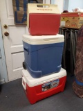 Trio of coolers including Igloo and Playmate