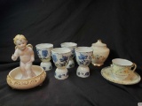 Lovely ceramics florals and cherubs including blue Danube, Meito China and made in Japan,
