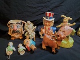 Vintage Ceramics grouping including Tilso dolls, Uncle Sam Bank, Enesco, Tilso, Occupied Japan,
