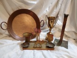 Vintage copper metal brass grouping including cool midcentury astray set