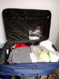 UNSORTED CONTENTS OF LARGE BLUE SUITCASE, UNMENTIONABLES,