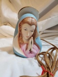 1960's Porcelain Virgin Mother Mary Madonna Night Light Lamp Bust By Underwriters Laboratories-E9