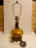 AMBER GLASS MID CENTURY LAMP METAL BASE