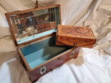 (2) Vintage boxes including mirrored wood and leather wrapped