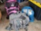 3 Bowling balls and vintage carry bags including Bruno, CYCLONE, BSI BAG