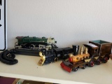 (3) Trains including TELEPHONE, wooden, and TrainSmith model