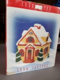 New in box, snow cottage cookie jar, Holiday decor