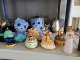 Collection of Heritage House trinket boxes, Hatchimal animals, Willow tree,