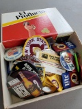 Cigar Box of Vintage pins and patches