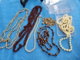 VINTAGE fashion jewelry including Indian corn bead, wood, faux pearls