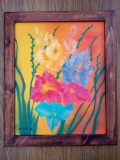 WOOD FRAME HIBISCUS ART SIGNED D ROBBINS