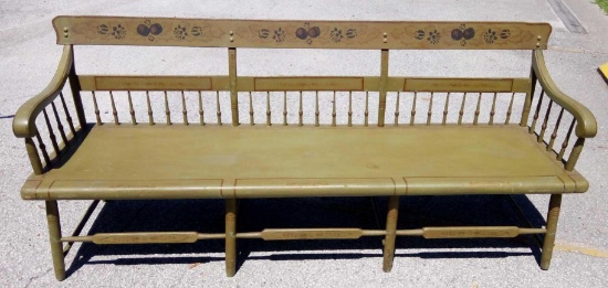 WONDERFUL LONG ANTIQUE PREACHERS BENCH, STENCILING, BEAUTIFUL CRAFTSMANSHIP