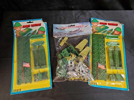 ARMY CONVOY and Fighter AIRPLANES - VINTAGE CHILD'S TOYS - still sealed!