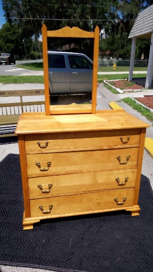 LOVELY J.B. VAN SCIVER Curly Maple Bureau DRESSER WITH MATCHING PETITE MIRROR