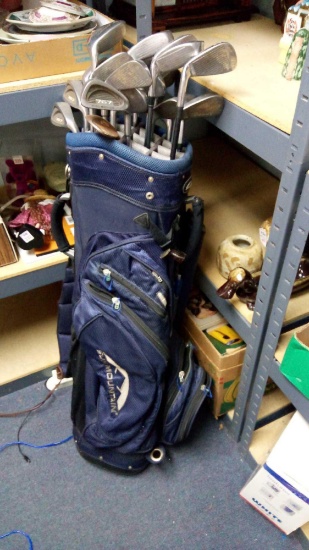 Sun Mountain Gold Bag with AdamsGolf Idea Hybrid Clubs and Drivers and More