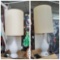 Matching pair of tall MCM white table lamps with tallshades