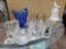 Glass grouping including Cobalt Mini pitcher, punch cups, insulator, shot glasses, Avon