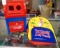 VINTAGE PLAYSKOOL POSTAL STATION MAILBOX TOY AND SMALL DR SEUSS BACKPACK