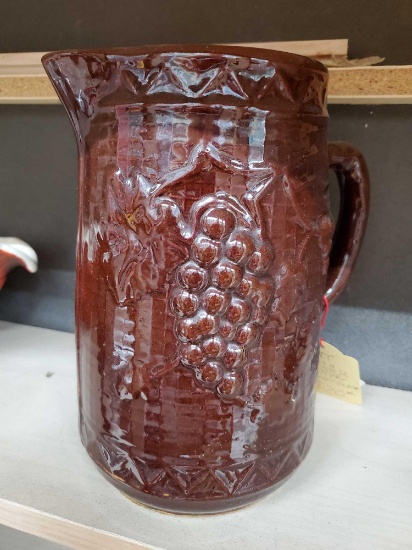 North Star pottery large pitcher, Brown embossed