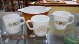 (4) Pcs OF PYREX INCLUDING BROWN CASSEROLE 1 1/2 QUART, GREEN MEADOW BROWN GINGER, SPICE OF LIFE