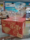 In box - - Indiana glass modern Tri-top chip and dip, 3 piece set