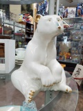 LARGER PORCELAIN GOLD ACCENT PAINTED POLAR BEAR STATUE